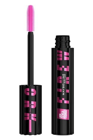 Open packshot of Maybelline Lash Sensational Firework mascara Electro Black edition with pink SuperSpark brush.