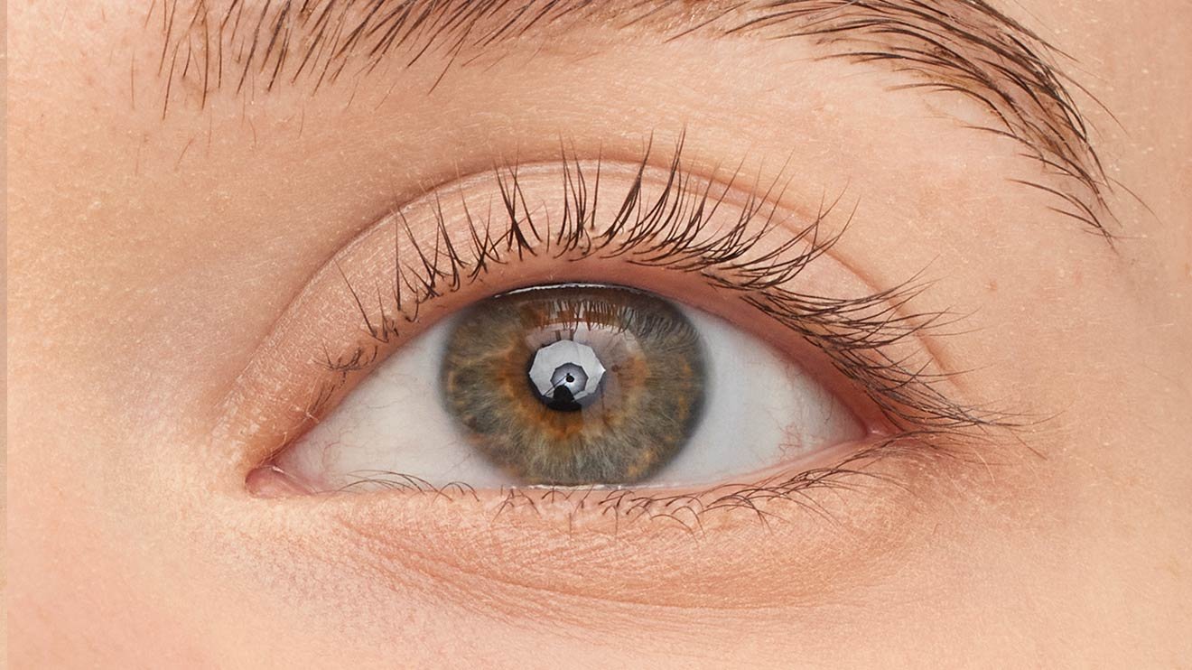Close-up of bare lashes before applying Maybelline Lash Sensational Firework Washable Mascara.