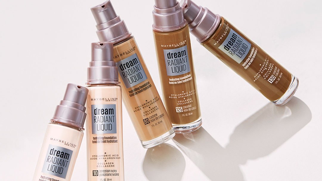 Pack shots of Maybellines best foundation for aging skin, Dream Radiant Liquid Foundation.