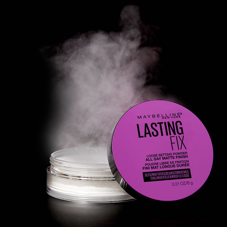 Pack shot of Maybellines translucent powder, Lasting Fix Setting and Perfecting Loose Powder.