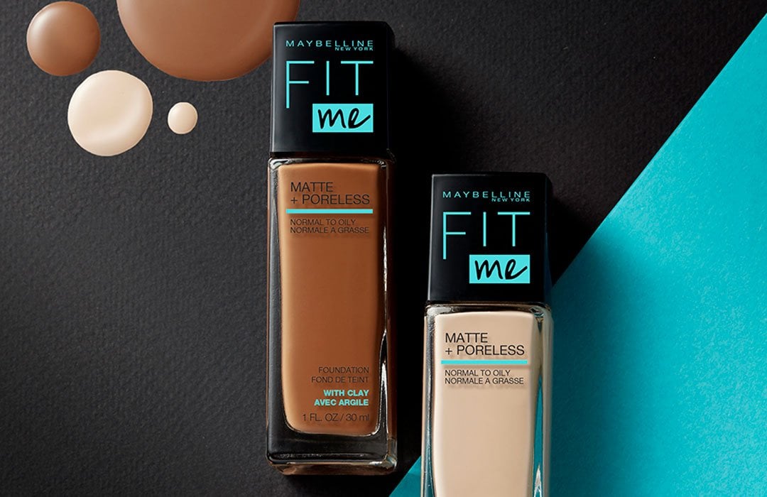 Product lay down shot of Maybellines non-comedogenic foundation, Fit Me Foundation.