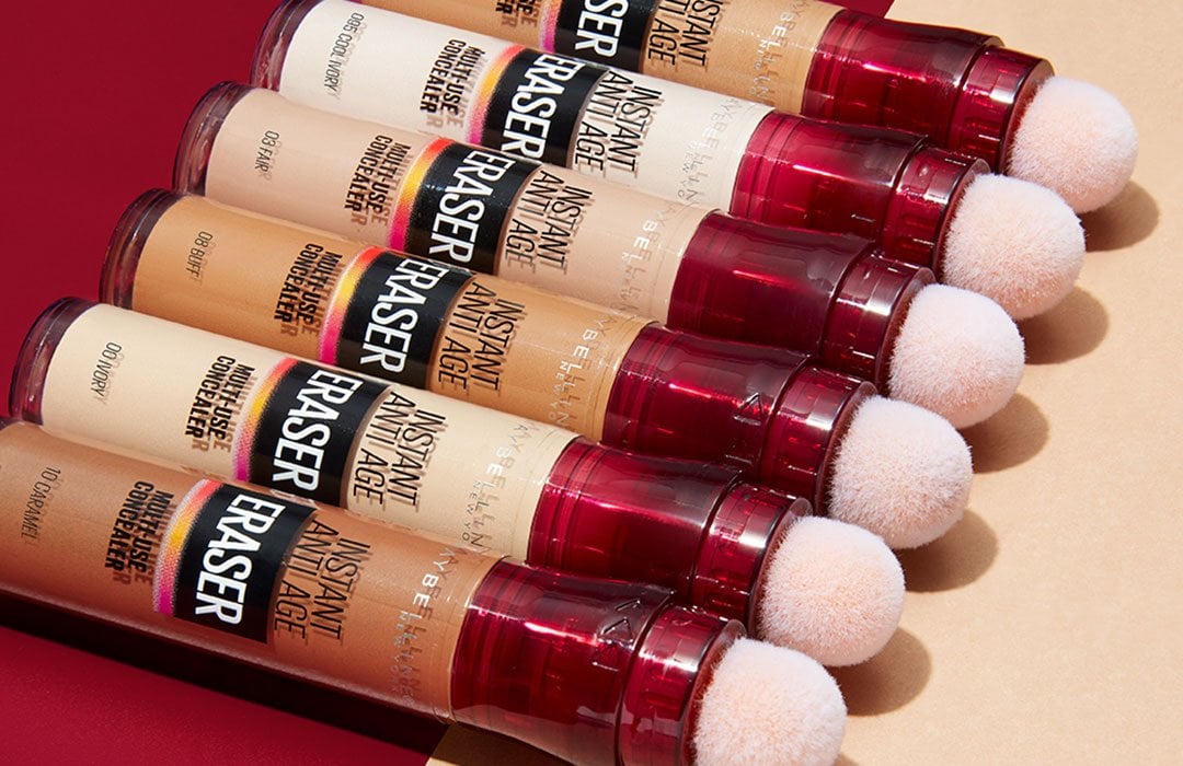 Product lay down shot of Maybellines non-comedogenic concealer, Instant Age Rewind Concealer.