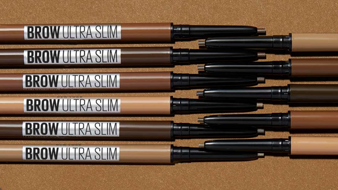 Product laydown shot of Maybelline's best brow pencil: Brow Ultra Slim Defining Eyebrow Pencil.