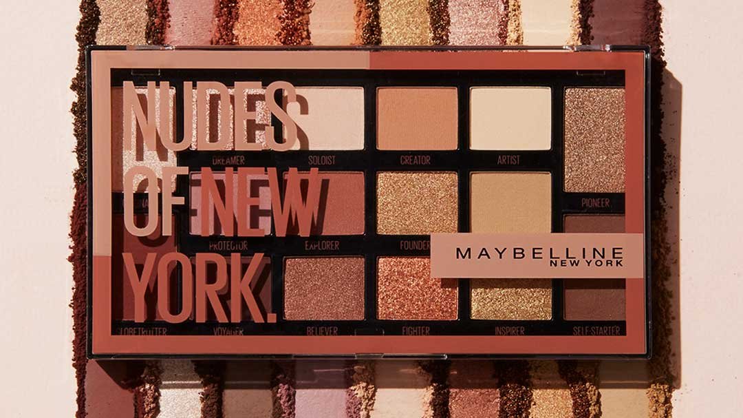 Product shot of Maybellines best drugstore eyeshadow: Nudes of New York Eyeshadow Palette.