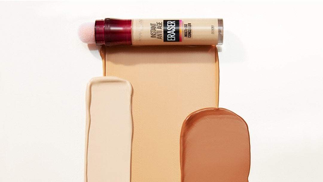 Product laydown shot of Maybellines concealer with skincare benefits, Instant Age Rewind Concealer.