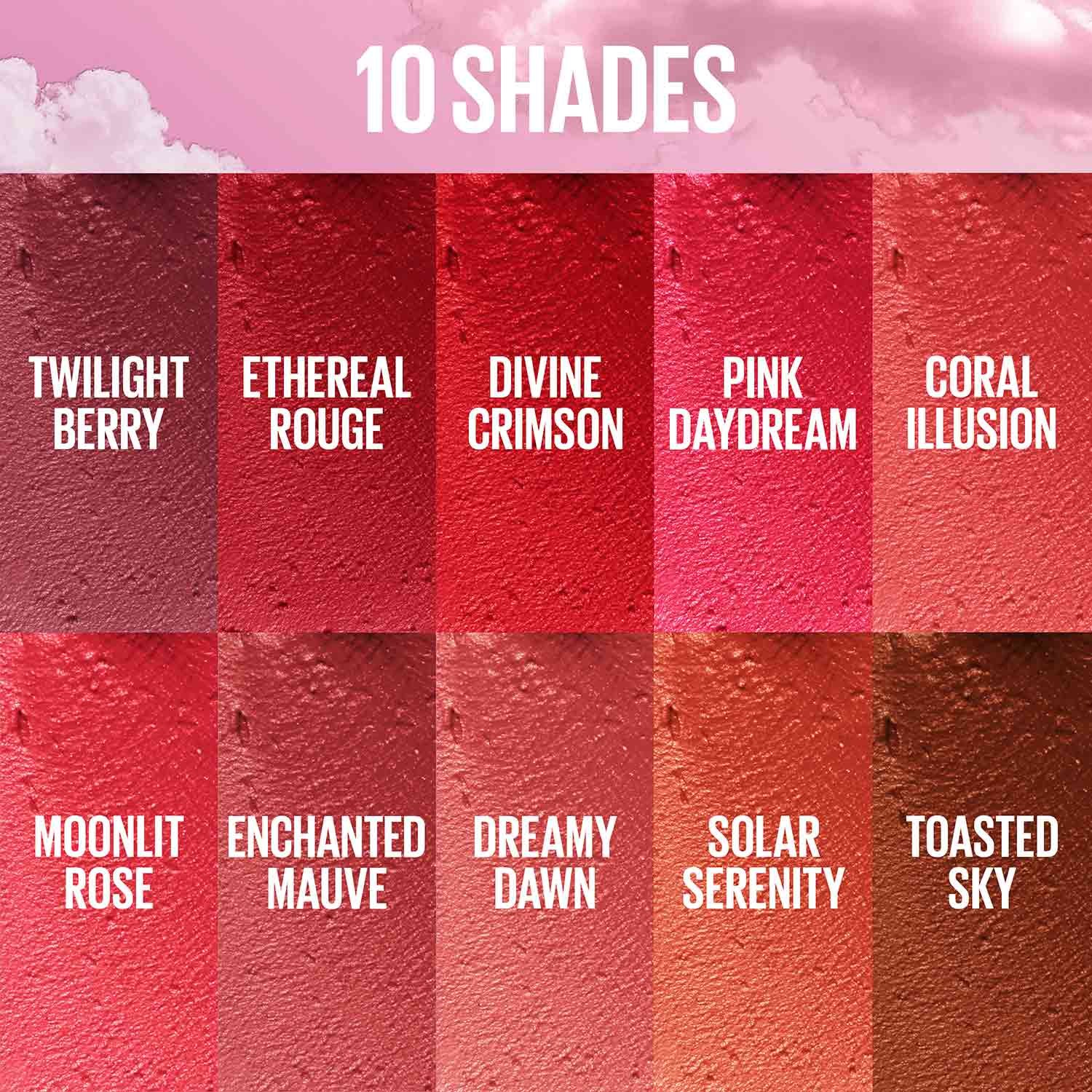 MNY Lip Cloudtopia ATF Shade Guide