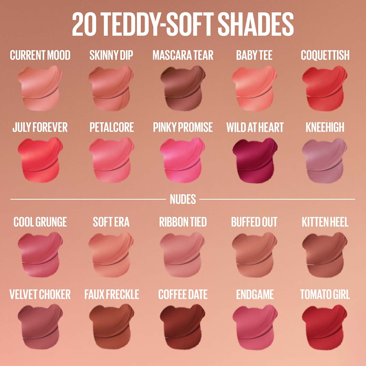 MAYBELLINE TEDDY TINT SHADE GUIDE NUDES